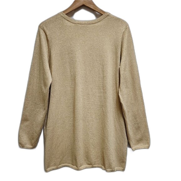 DG2 Cardigan Sweater Womens XL Gold Metallic Crest Button Pockets V Neck Sparkle - Picture 2 of 11